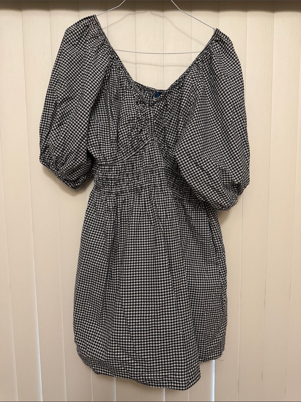 Old Navy Black and White Gingham Puff-Sleeve Dress